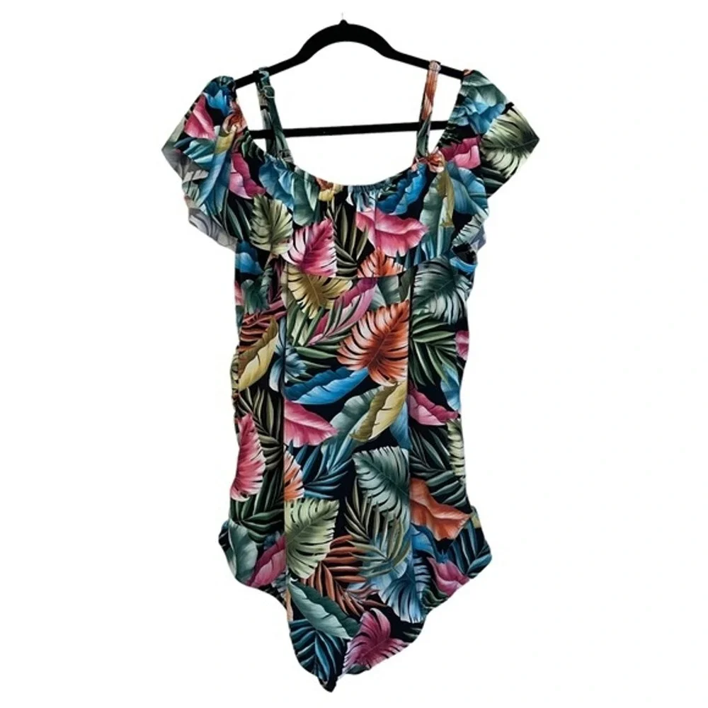 Swim Solutions Tummy Control Tropical Print One Piece‎ Swimsuit Size 24W - Picture 3 of 12